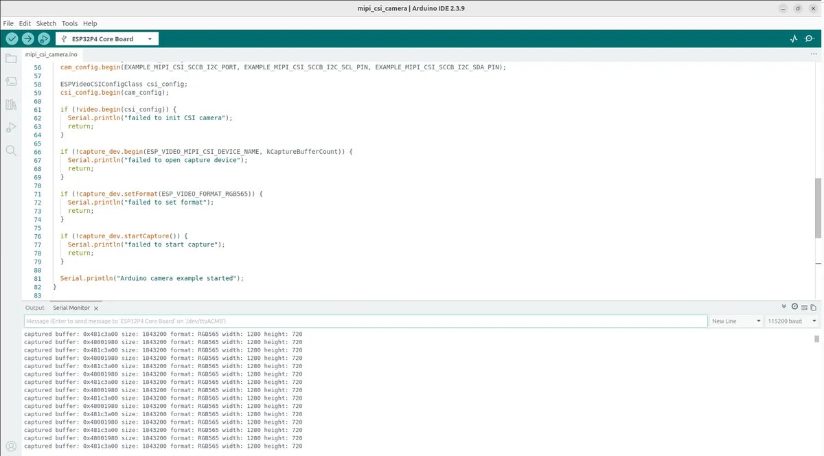 Монитор порта Arduino IDE со строками о захваченных кадрах