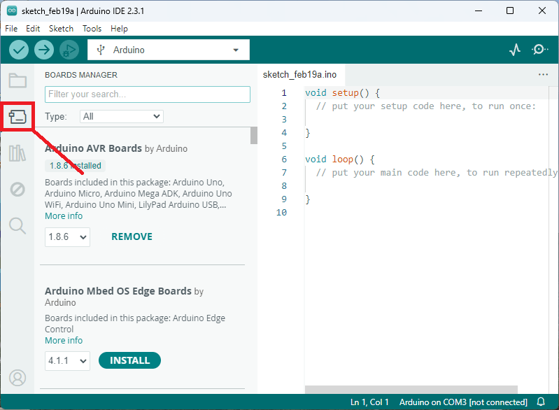 Менеджер плат в Arduino IDE 2