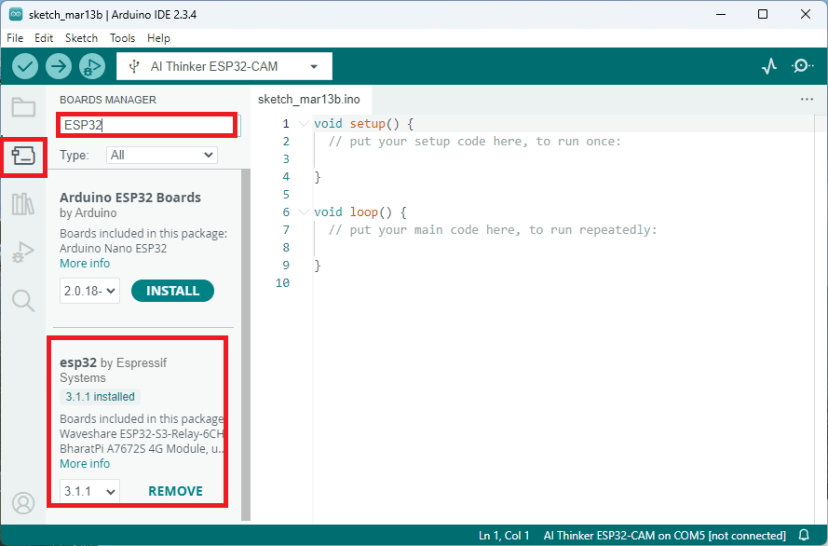 Установка дополнения esp32 от Espressif в Arduino IDE 2