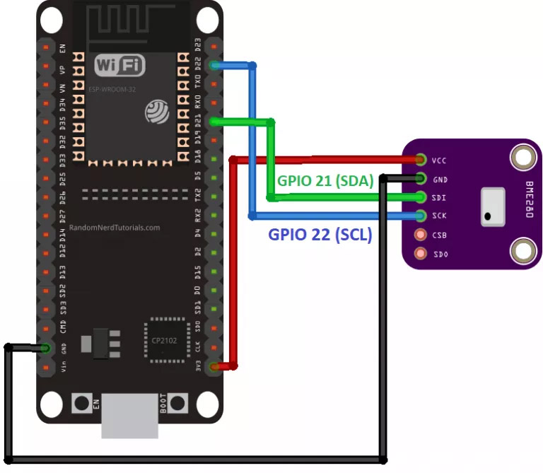 Схема подключения BME280 к ESP32 по I2C