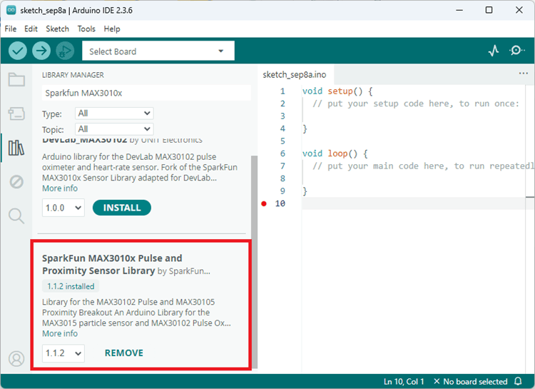 Установка библиотеки SparkFun MAX3010x в Arduino IDE