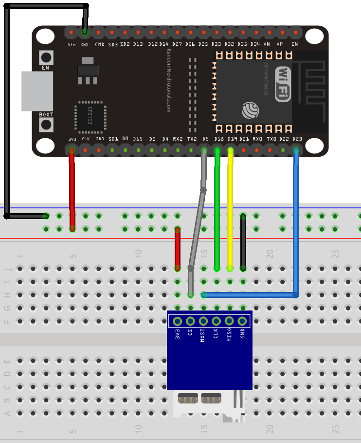 Схема подключения модуля microSD-карты к ESP32 по SPI