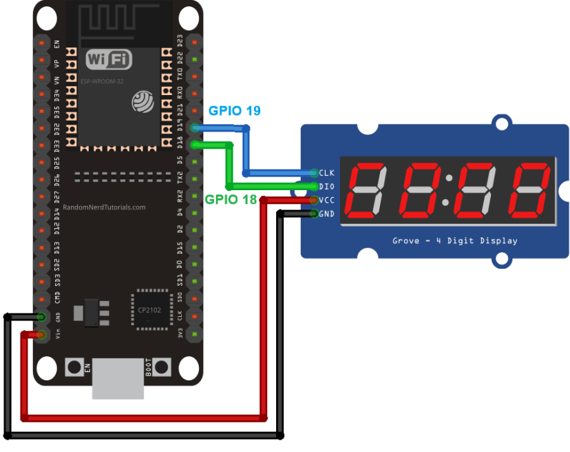 Схема подключения TM1637 к ESP32
