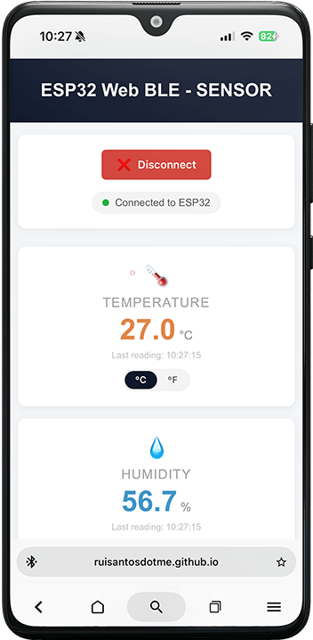 Web-BLE-приложение на смартфоне, подключённое к ESP32
