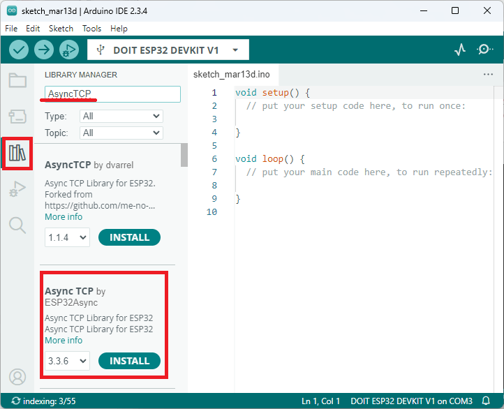 Установка библиотеки AsyncTCP в Arduino IDE