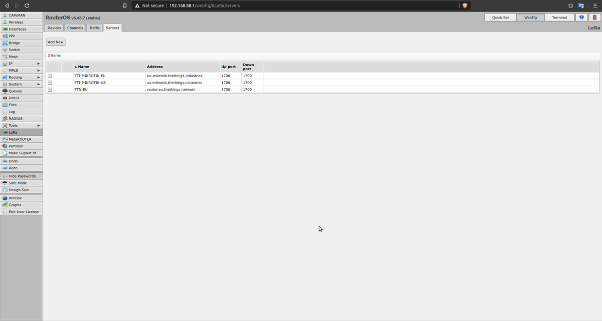 Настройка LoRaWAN Network Servers