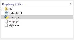 Файлы index.html, main.py, script.js и style.css в файловой системе Pico
