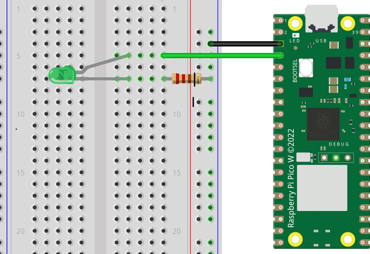 Подключение светодиода к Raspberry Pi Pico