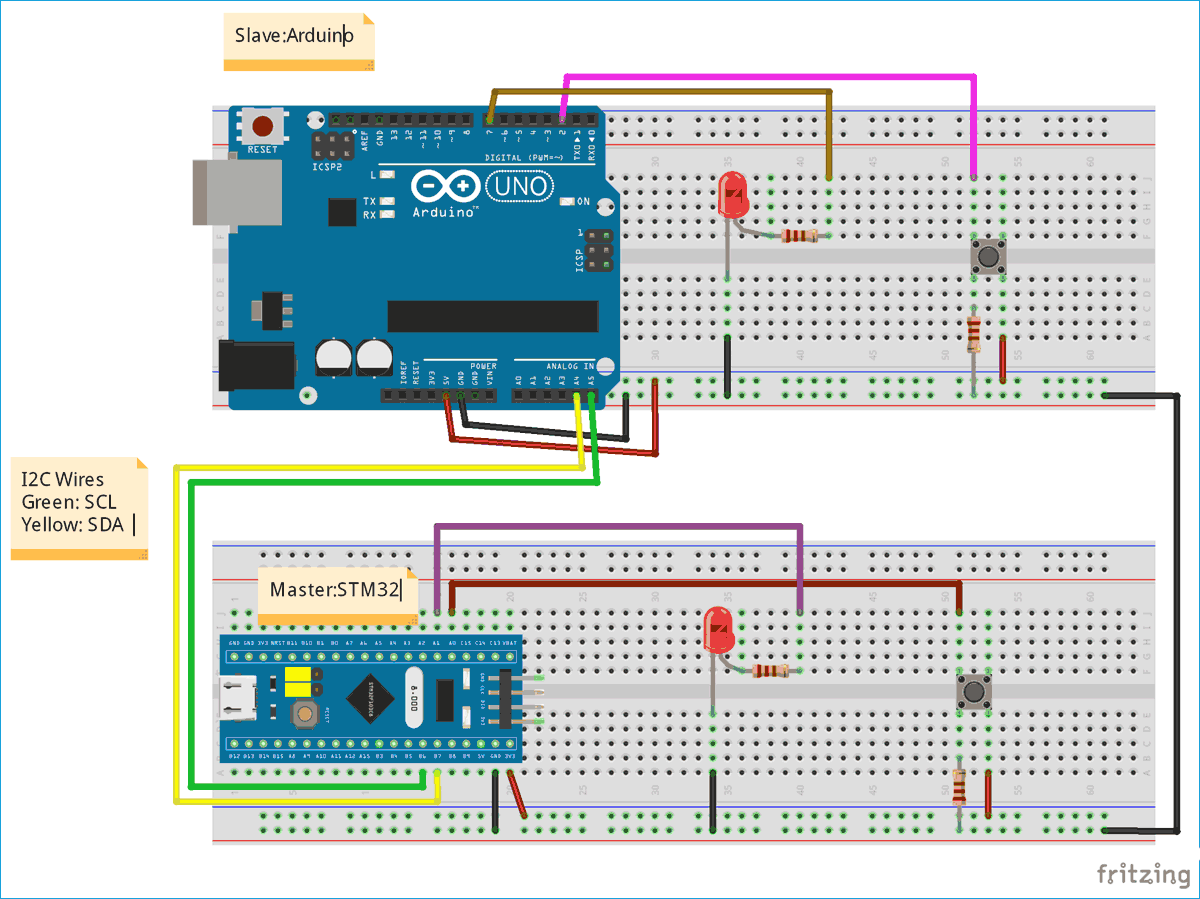 Схема I2C-связи между STM32 и Arduino