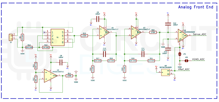 Аналоговый фронтенд: MAX4239, шунты и INA333 для трёх диапазонов тока