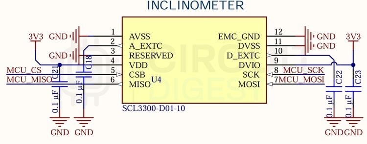 Схема подключения инклинометра SCL3300