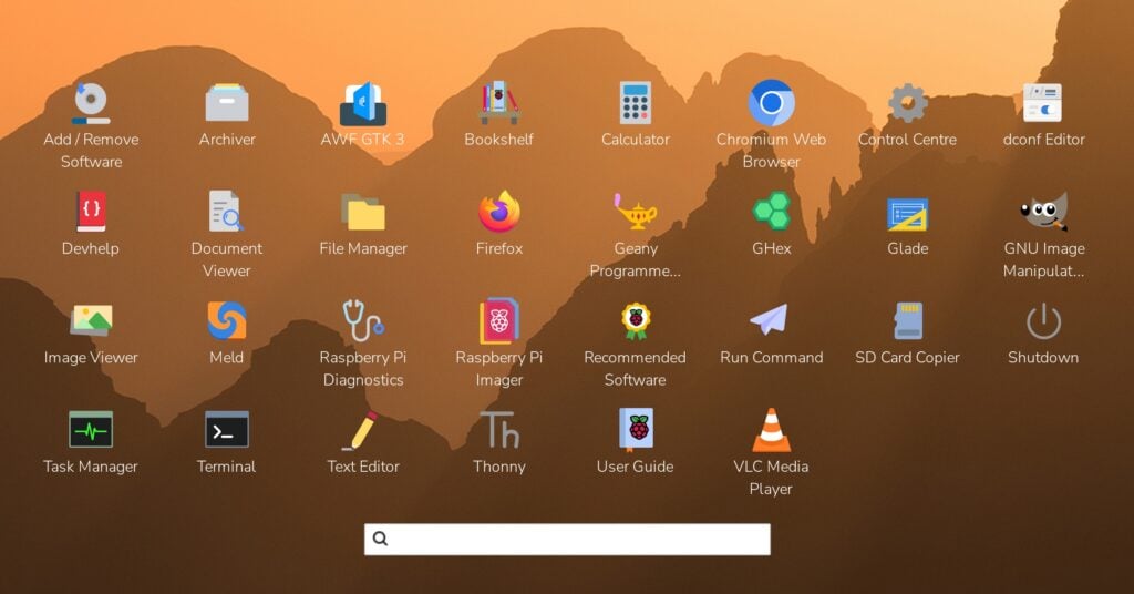 Новый экран запуска приложений в Raspberry Pi Desktop