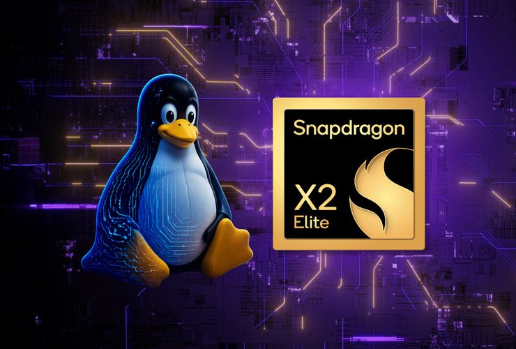 Логотип Linux рядом со Snapdragon X2 Elite