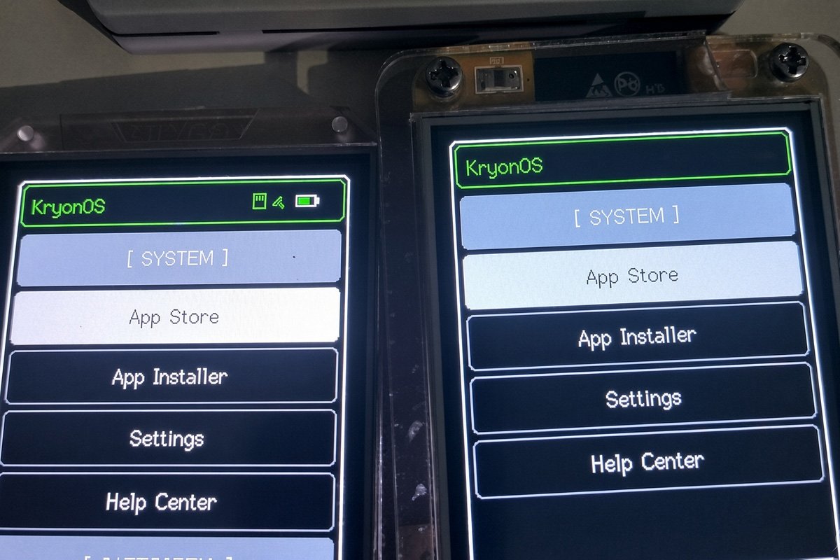 KryonOS на двух устройствах с ESP32 и сенсорными экранами