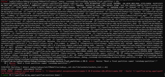 Ошибка сборки: Need a fixed partition named coredump-partition